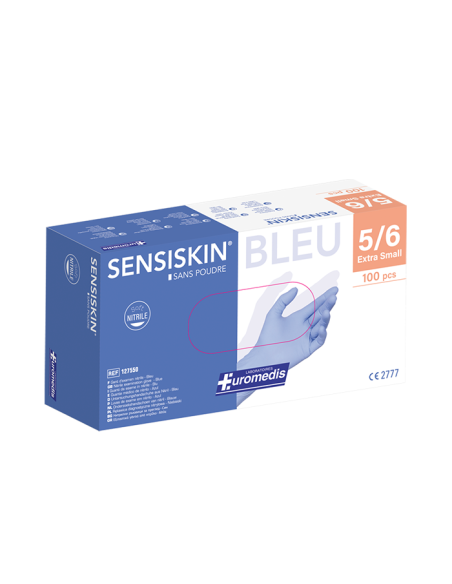 Gant d'examen en nitrile BLEU SENSISKIN sans poudre 240 mm T 5/6 EXTRA SMALL