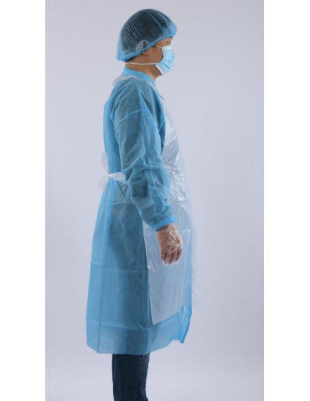 Tabliers de soins jetables blancL PE 25 microns 120x80cm, sachet de 100