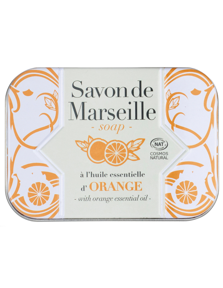 SAVON MARSEILLE ORANGE 100GR BOITE METAL