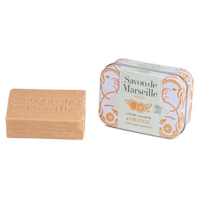 SAVON MARSEILLE ORANGE 100GR BOITE METAL