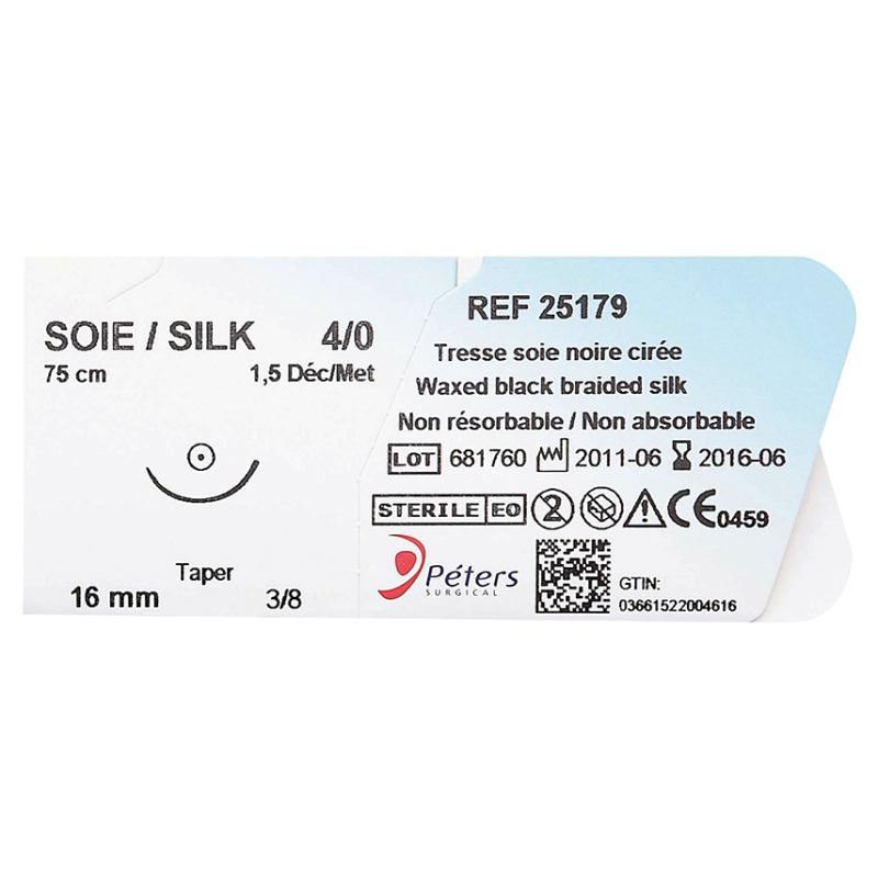 SUTURE SOIE NOIR DEC1,5 USP4/0 12MM...