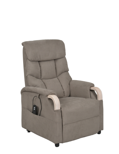 FAUTEUIL RELEVEUR GENES 1 MOTEUR SUEDE ELEPHANT - NOYER FONCE