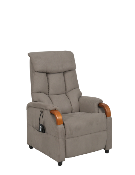 FAUTEUIL RELEVEUR GENES 1 MOTEUR SUEDE ELEPHANT - NOYER FONCE