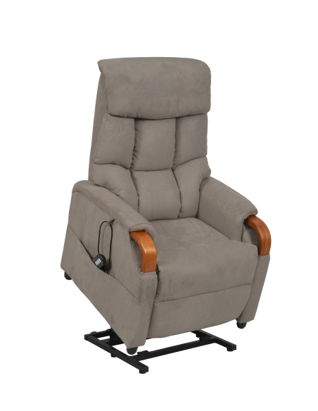FAUTEUIL RELEVEUR GENES 1 MOTEUR SUEDE ELEPHANT - NOYER FONCE