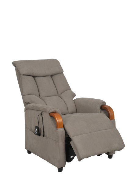 FAUTEUIL RELEVEUR GENES 1 MOTEUR SUEDE ELEPHANT - NOYER FONCE