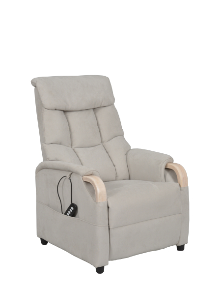 FAUTEUIL RELEVEUR GENES 1 MOTEUR SUEDE GRIS CLAIR - NOYER FONCE