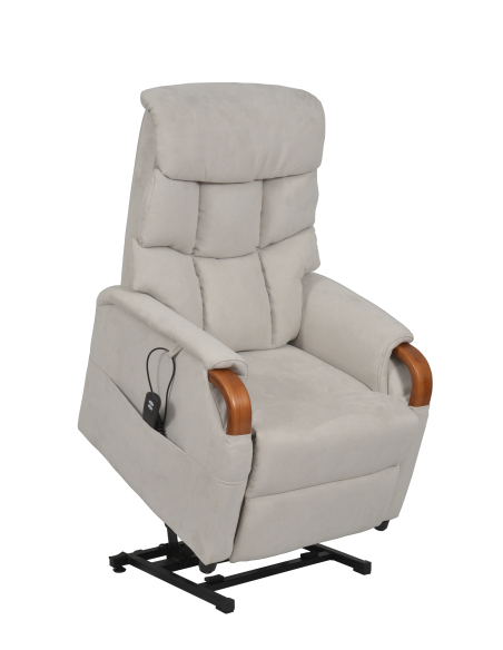 FAUTEUIL RELEVEUR GENES 1 MOTEUR SUEDE GRIS CLAIR - NOYER FONCE