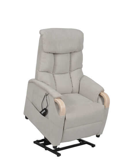 FAUTEUIL RELEVEUR GENES 1 MOTEUR SUEDE GRIS CLAIR - NOYER FONCE
