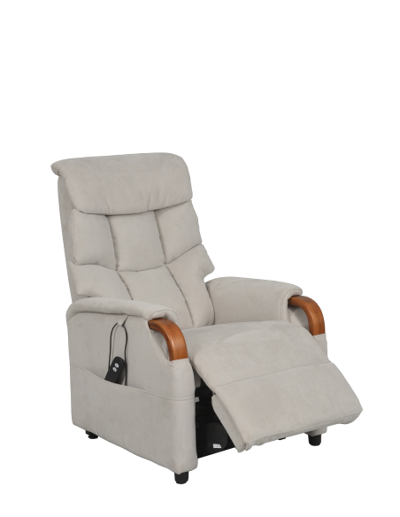 FAUTEUIL RELEVEUR GENES 1 MOTEUR SUEDE GRIS CLAIR - NOYER FONCE