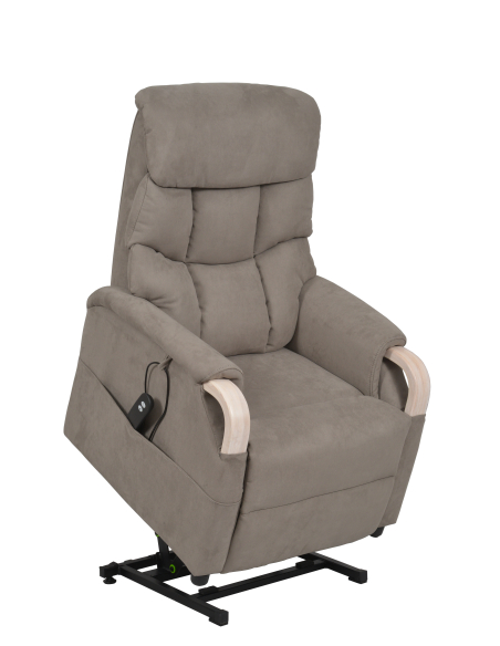 FAUTEUIL RELEVEUR GENES 2 MOTEURS SUEDE ELEPHANT - NOYER FONCE