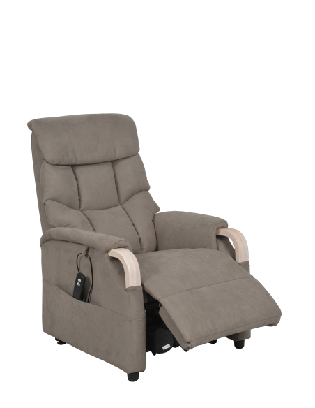 FAUTEUIL RELEVEUR GENES 2 MOTEURS SUEDE ELEPHANT - NOYER FONCE