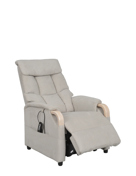 FAUTEUIL RELEVEUR GENES 2 MOTEURS SUEDE GRIS CLAIR - NOYER FONCE