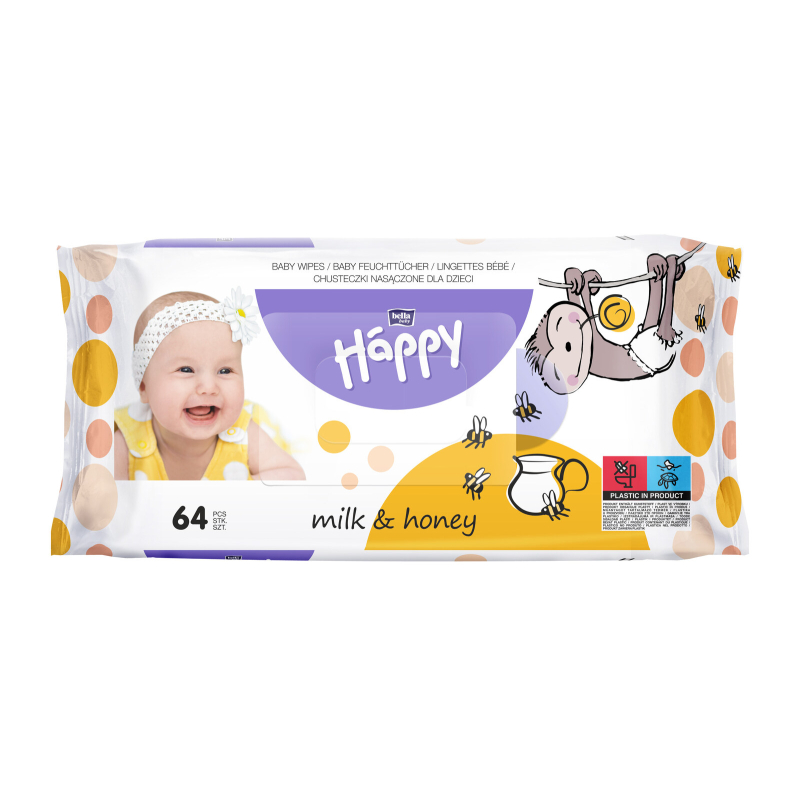BBHAPPY Lingettes lait&miel sachet A64